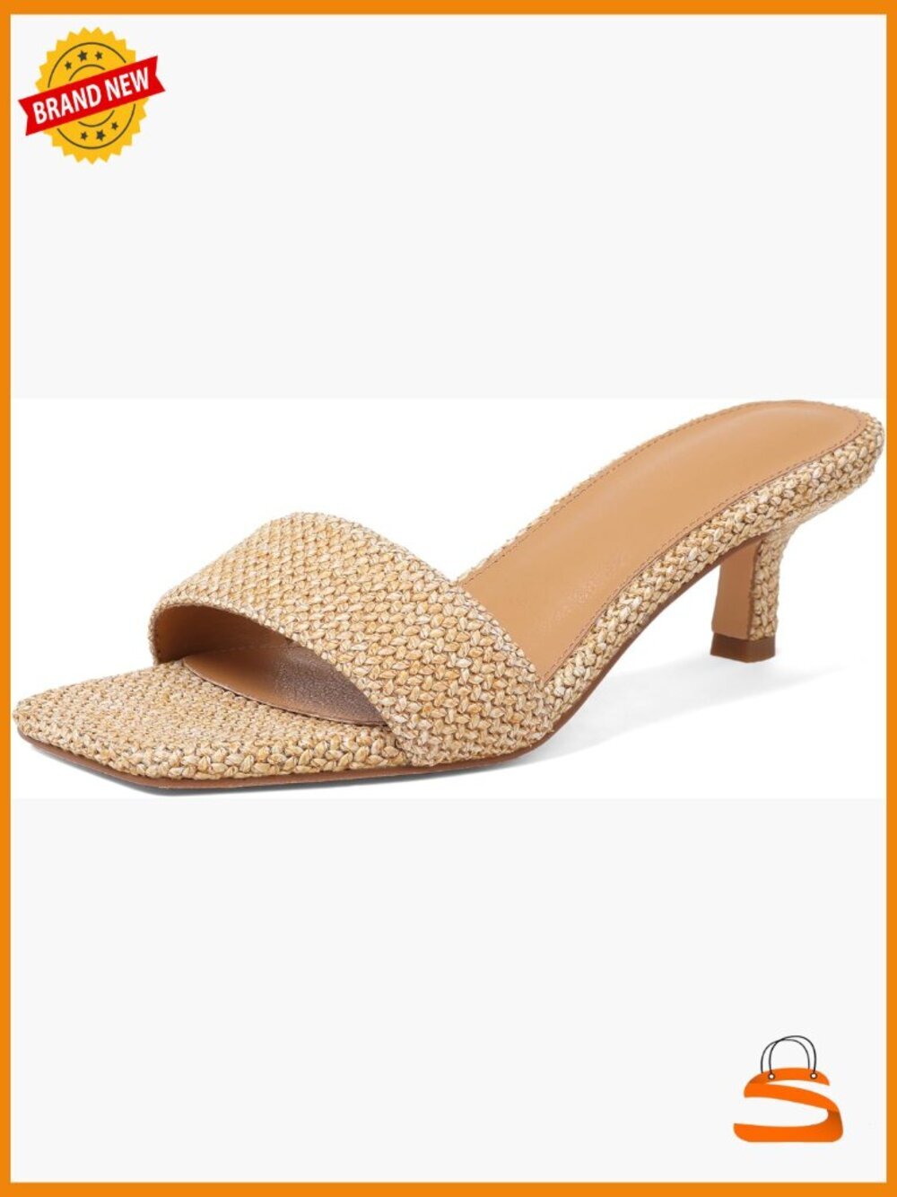 Kitten Heel Raffia Sandals 2 Inch Square Open Toe Slip On Summer Casual Shoes